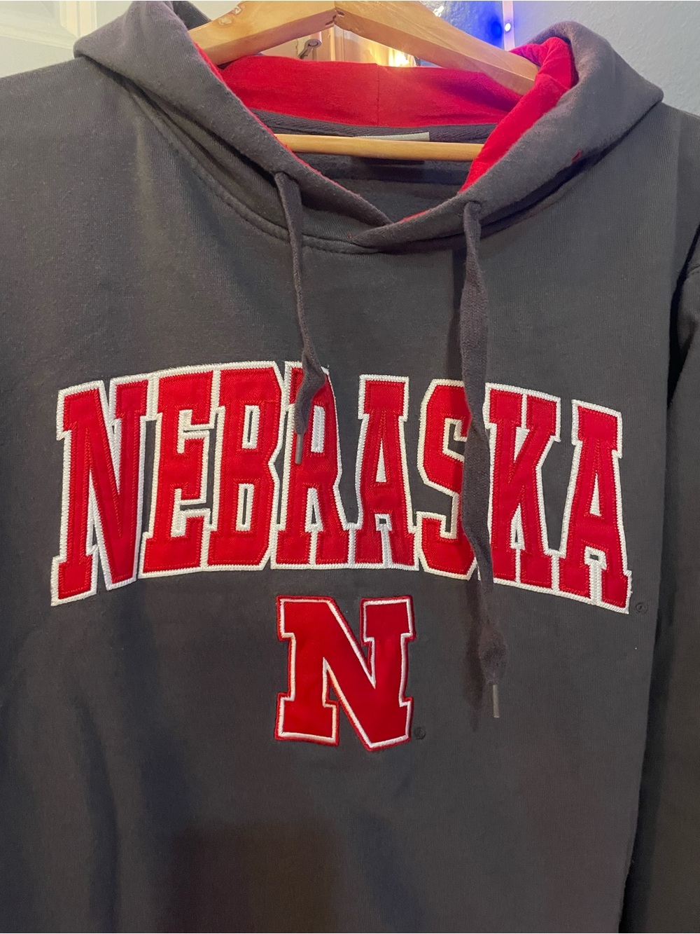 Stadium Athletics Charcoal Hoodie with Red Nebraska Appliqué